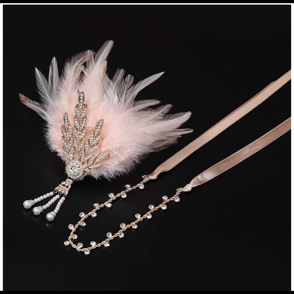Medallion pearl feather headband